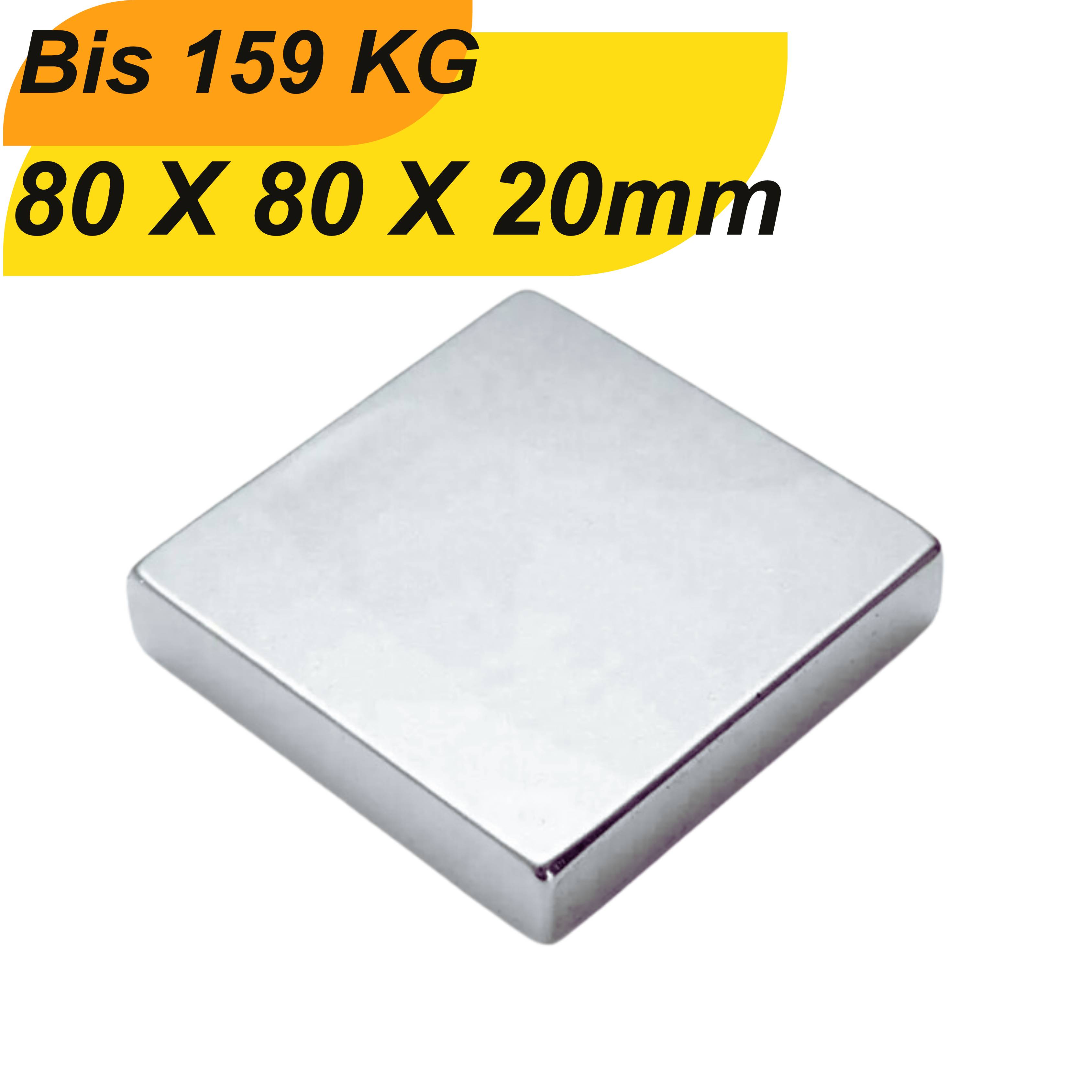 5 Stück Neodym Magnet 80mm x 80mm x 20mm Supermagnete hohe Haftkraft Quadermagnete