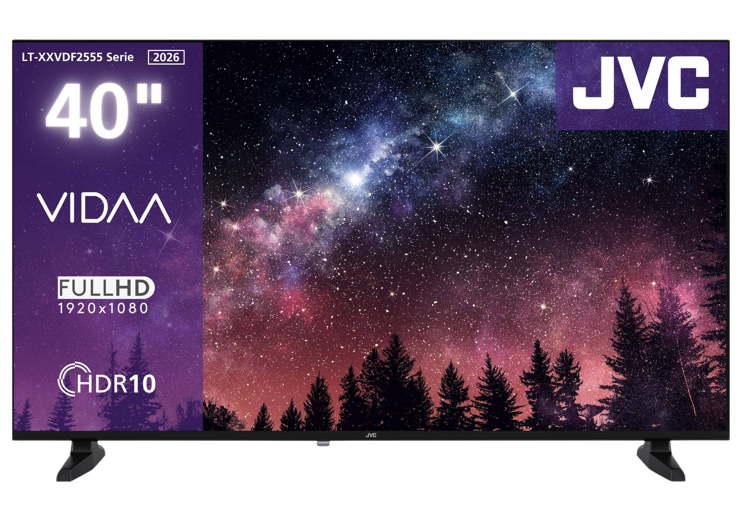 JVC Fernseher 40 Zoll Smart TV VIDAA Full HD HDR Fernseher mit Triple-Tuner, LED TV LT-40VDF2555