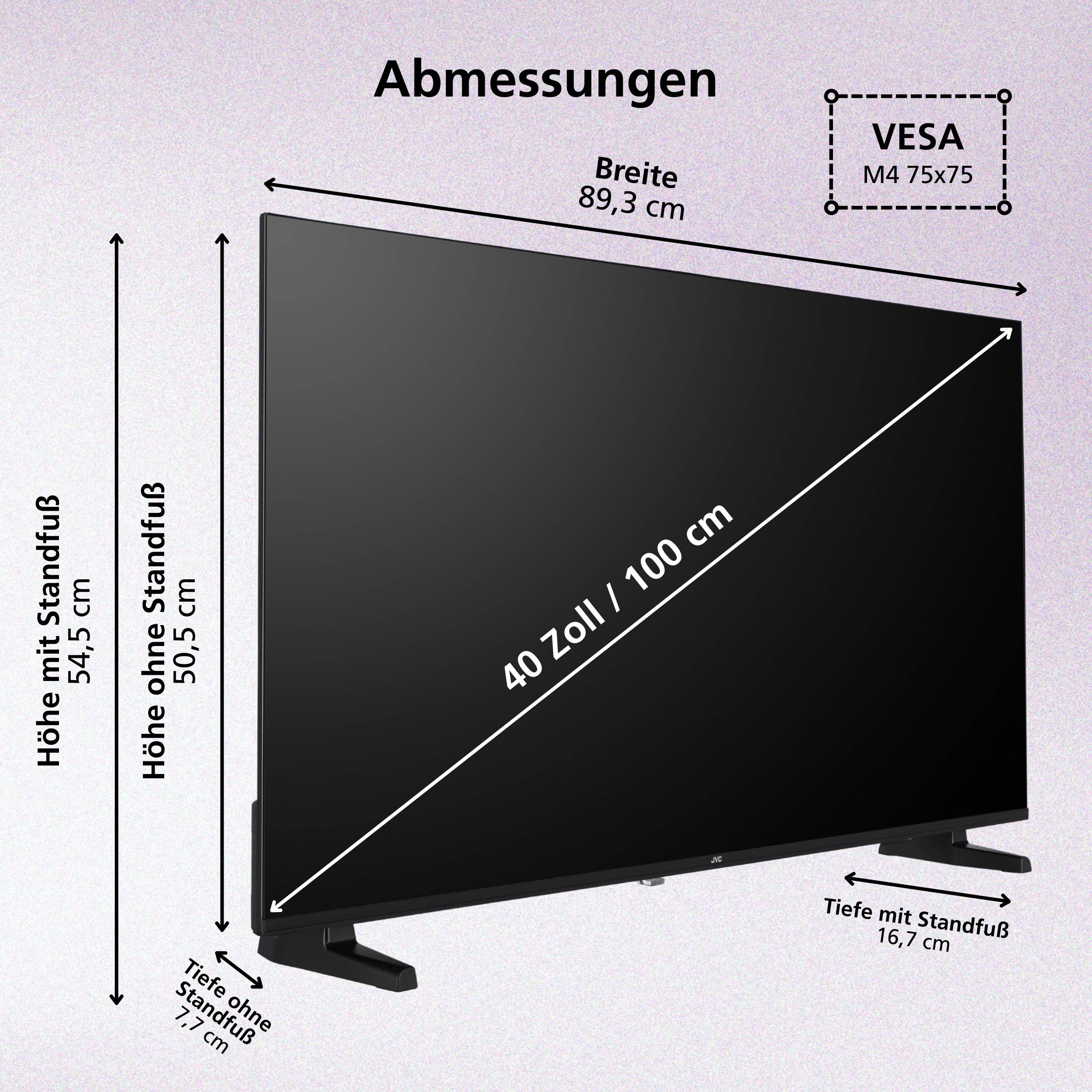 JVC Fernseher 40 Zoll Smart TV VIDAA Full HD HDR Fernseher mit Triple-Tuner, LED TV LT-40VDF2555