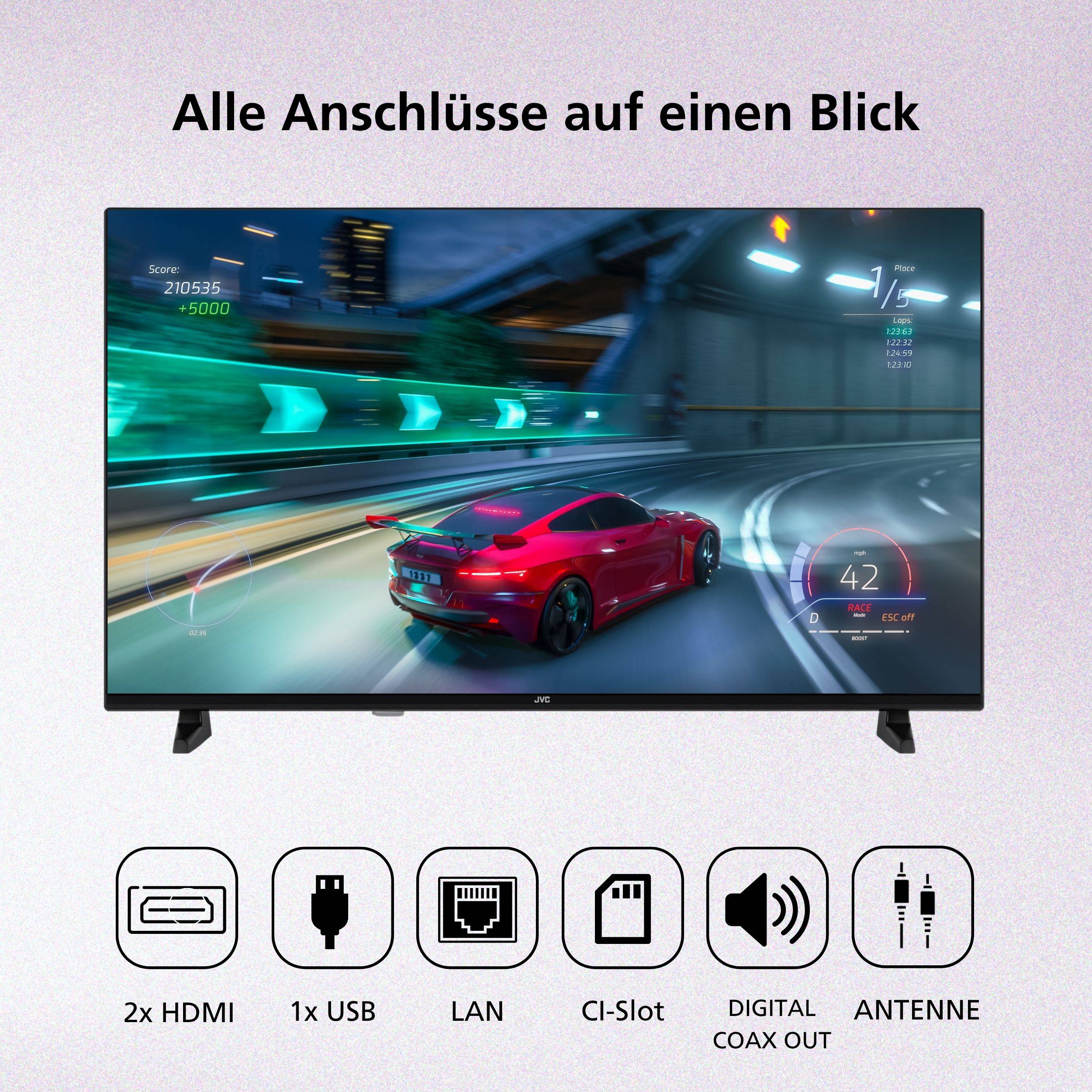 JVC Fernseher 40 Zoll Smart TV VIDAA Full HD HDR Fernseher mit Triple-Tuner, LED TV LT-40VDF2555