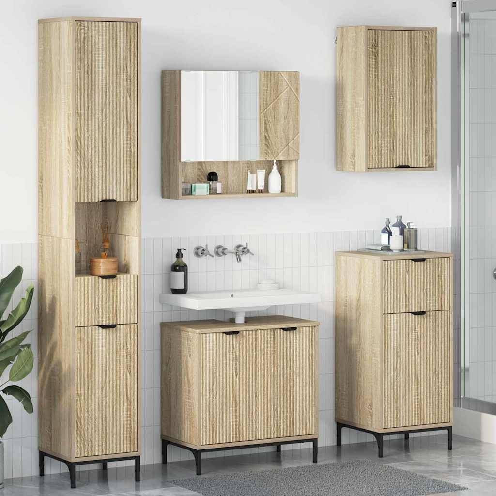 vidaXL Badezimmermöbel-Set mit Tür Sonoma-Eiche Holzwerkstoff, Metall