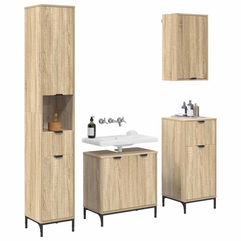 vidaXL Badezimmermöbel-Set mit Tür Sonoma-Eiche Holzwerkstoff, Metall