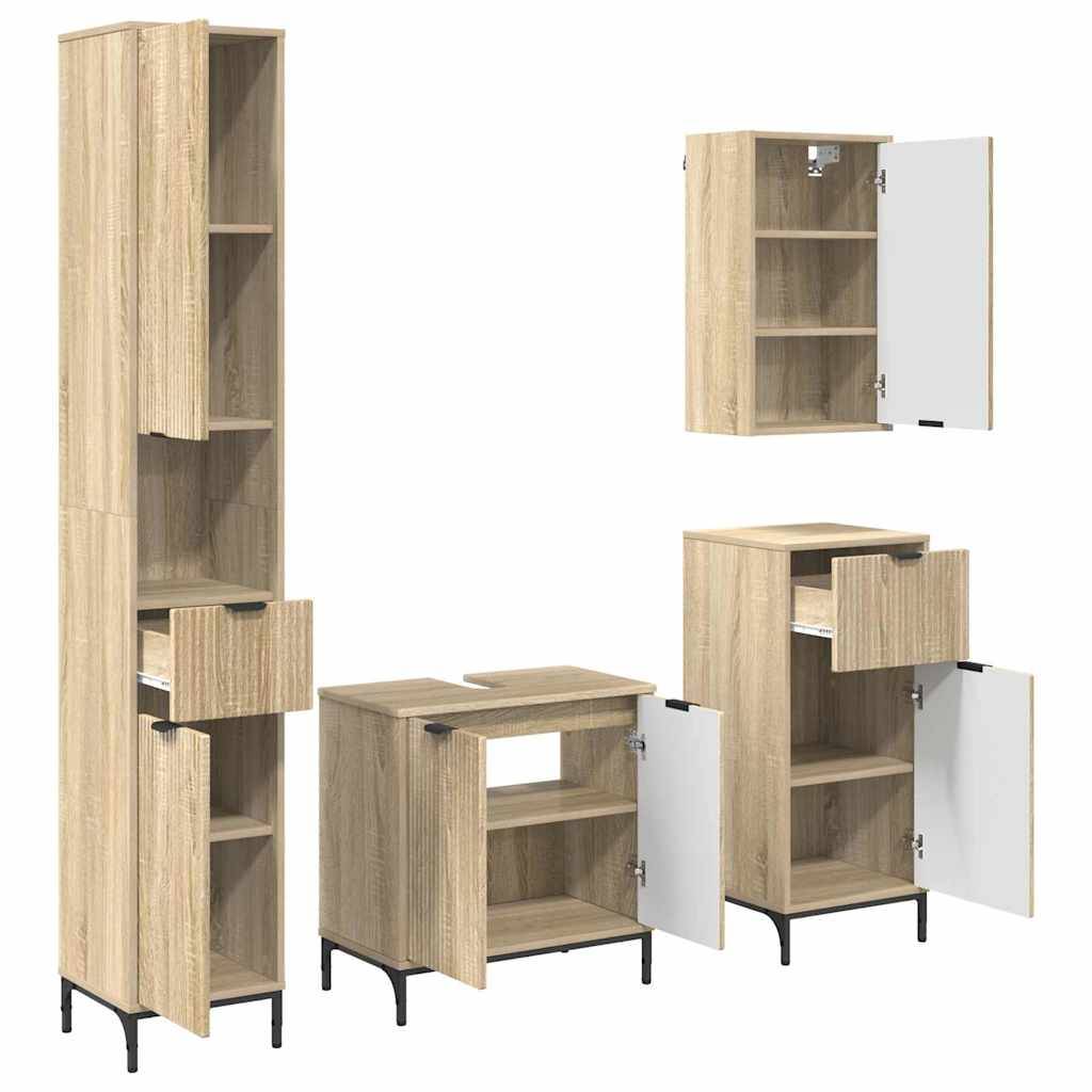 vidaXL Badezimmermöbel-Set mit Tür Sonoma-Eiche Holzwerkstoff, Metall