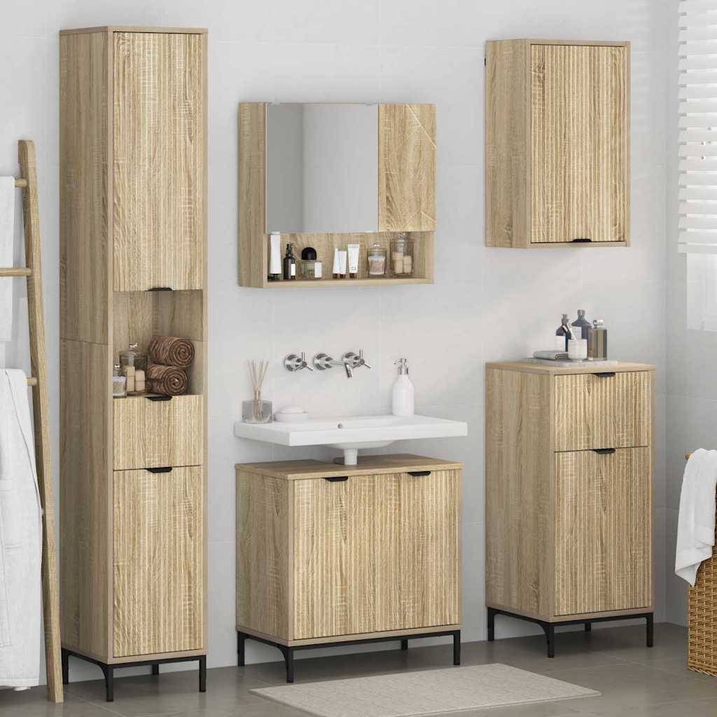 vidaXL Badezimmermöbel-Set mit Tür Sonoma-Eiche Holzwerkstoff, Metall