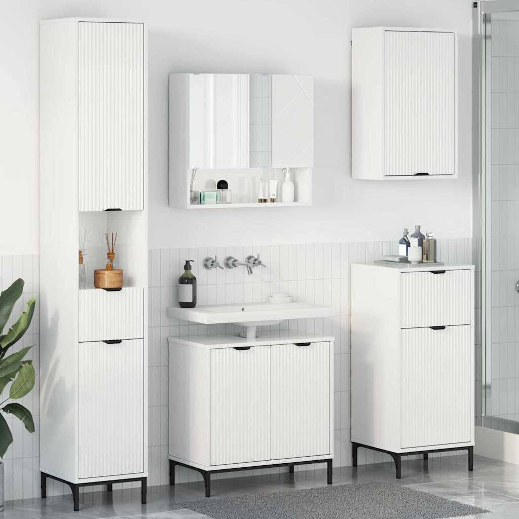vidaXL Badezimmermöbel-Set Hochglanz Weiß Holzwerkstoff, Metall