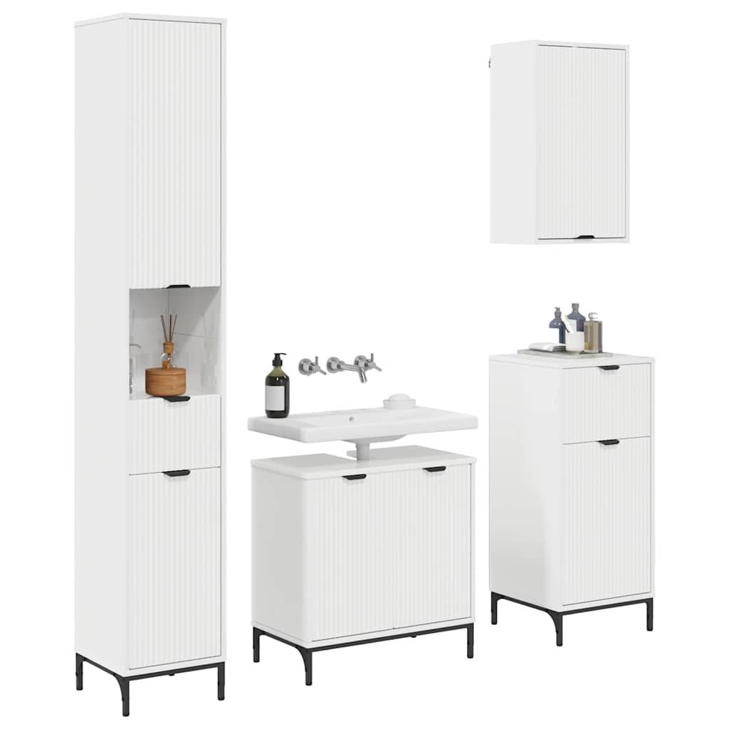 vidaXL Badezimmermöbel-Set Hochglanz Weiß Holzwerkstoff, Metall