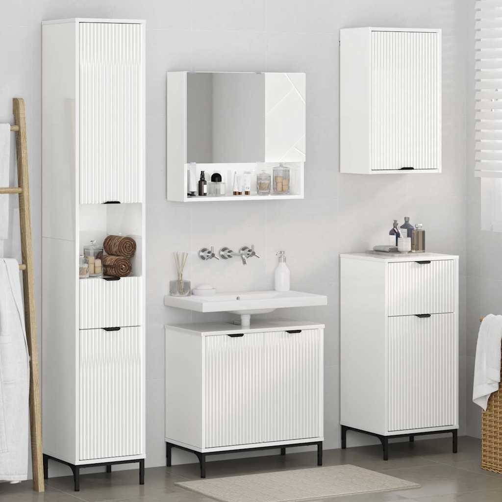 vidaXL Badezimmermöbel-Set Hochglanz Weiß Holzwerkstoff, Metall