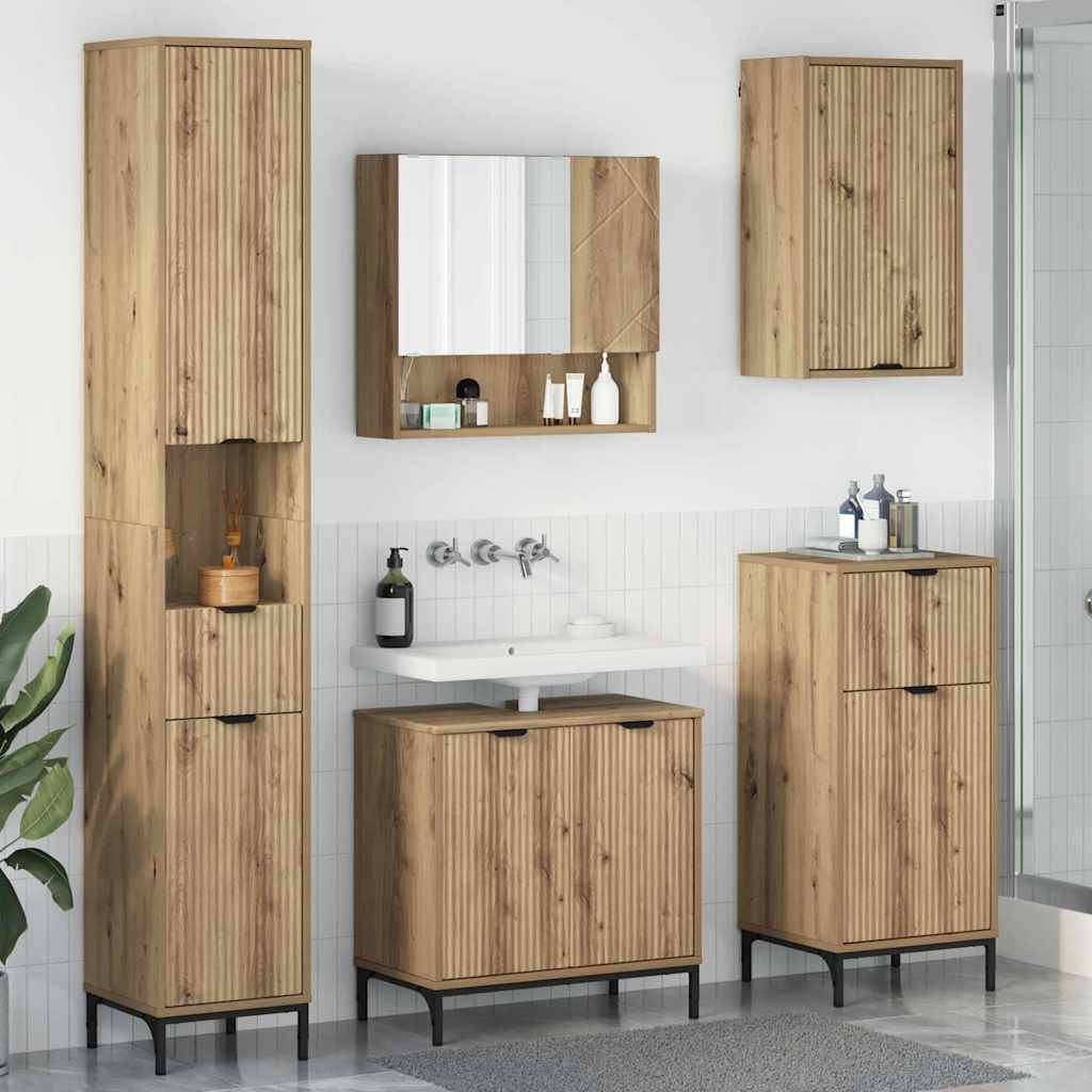 vidaXL Badezimmermöbel-Set mit Tür Artisan-Eiche Holzwerkstoff, Metall
