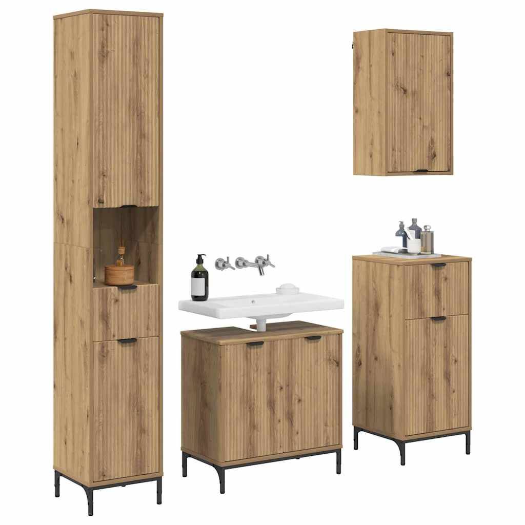 vidaXL Badezimmermöbel-Set mit Tür Artisan-Eiche Holzwerkstoff, Metall