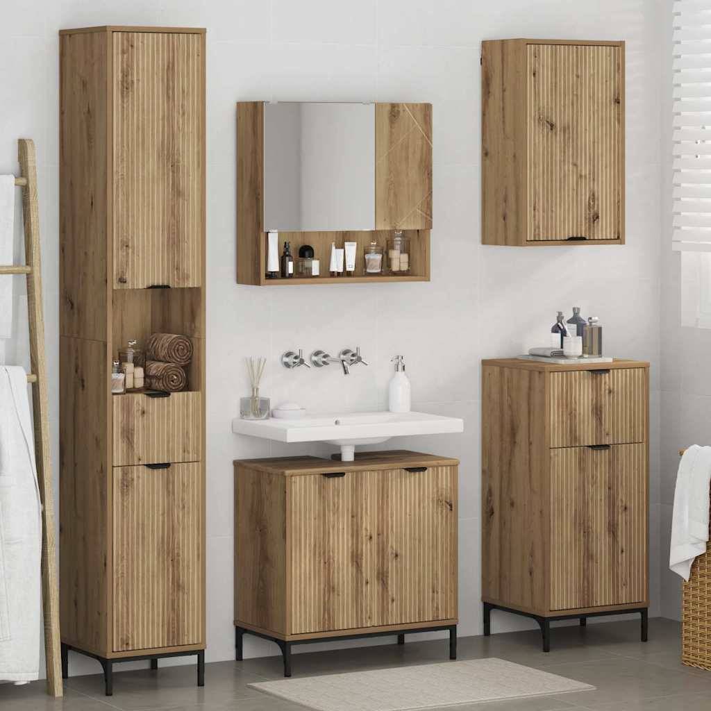 vidaXL Badezimmermöbel-Set mit Tür Artisan-Eiche Holzwerkstoff, Metall
