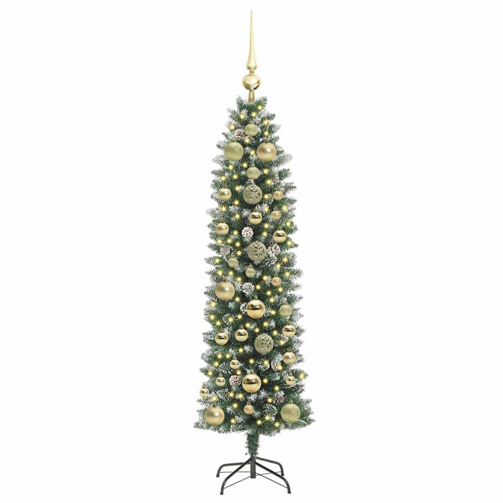 vidaXL Künstlicher schlanker Weihnachtsbaum Grün und Weiß 150 cm