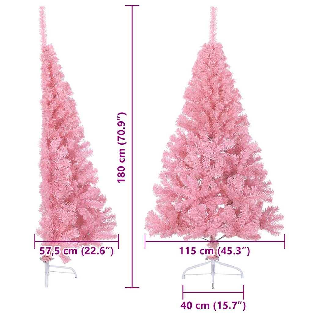 Zwei pinke künstliche Weihnachtsbäume, einer schlank und hoch mit 180 cm, der andere voller mit 115 cm. Die Basen messen 57,5 cm und 40 cm.