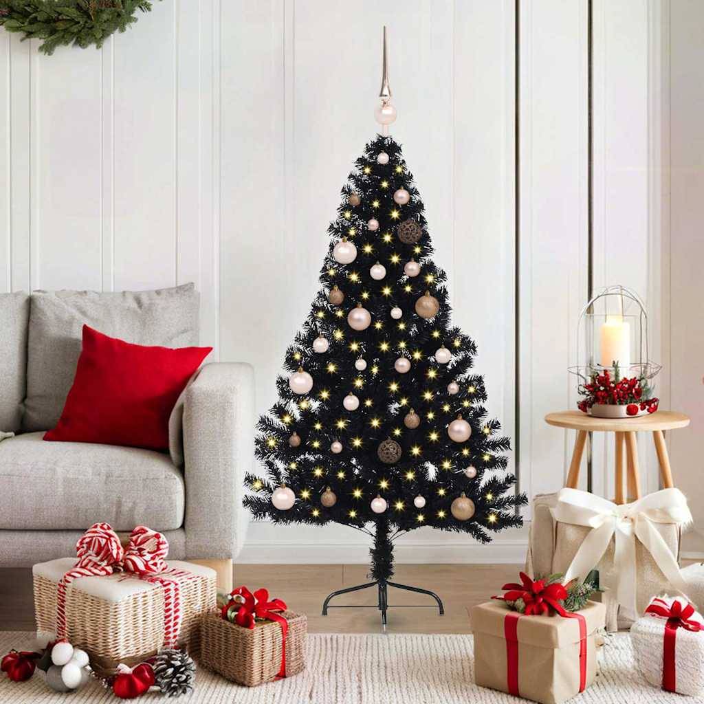 vidaXL Künstlicher vorbeleuchteter Weihnachtsbaum Schwarz 150 cm PVC