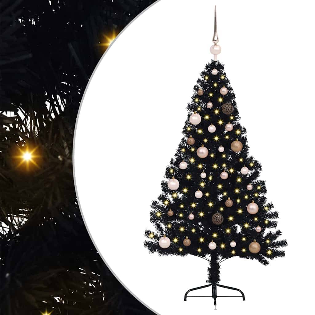 vidaXL Künstlicher vorbeleuchteter Weihnachtsbaum Schwarz 150 cm PVC