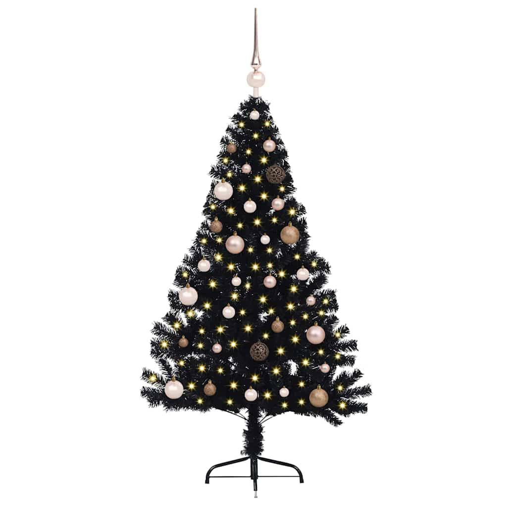 vidaXL Künstlicher vorbeleuchteter Weihnachtsbaum Schwarz 150 cm PVC