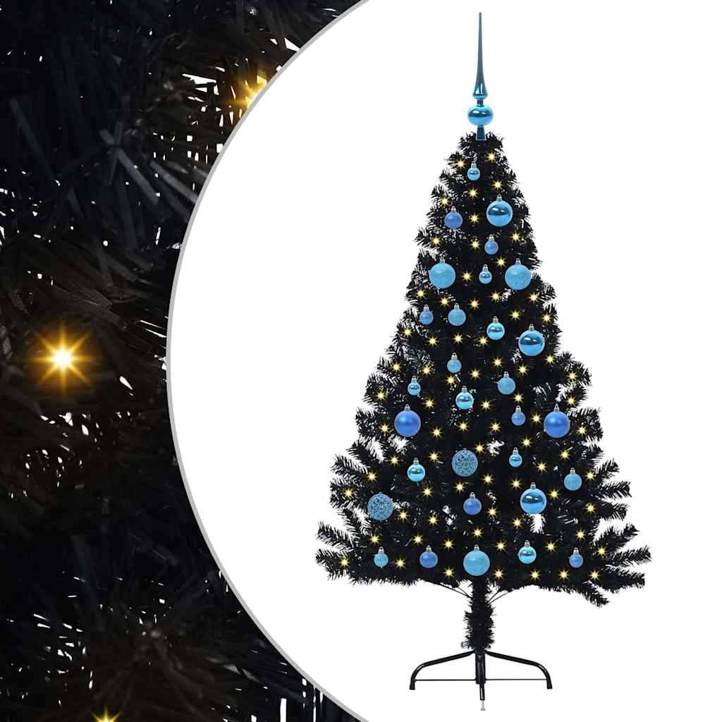 vidaXL Künstlicher vorbeleuchteter Weihnachtsbaum Schwarz 150 cm PVC