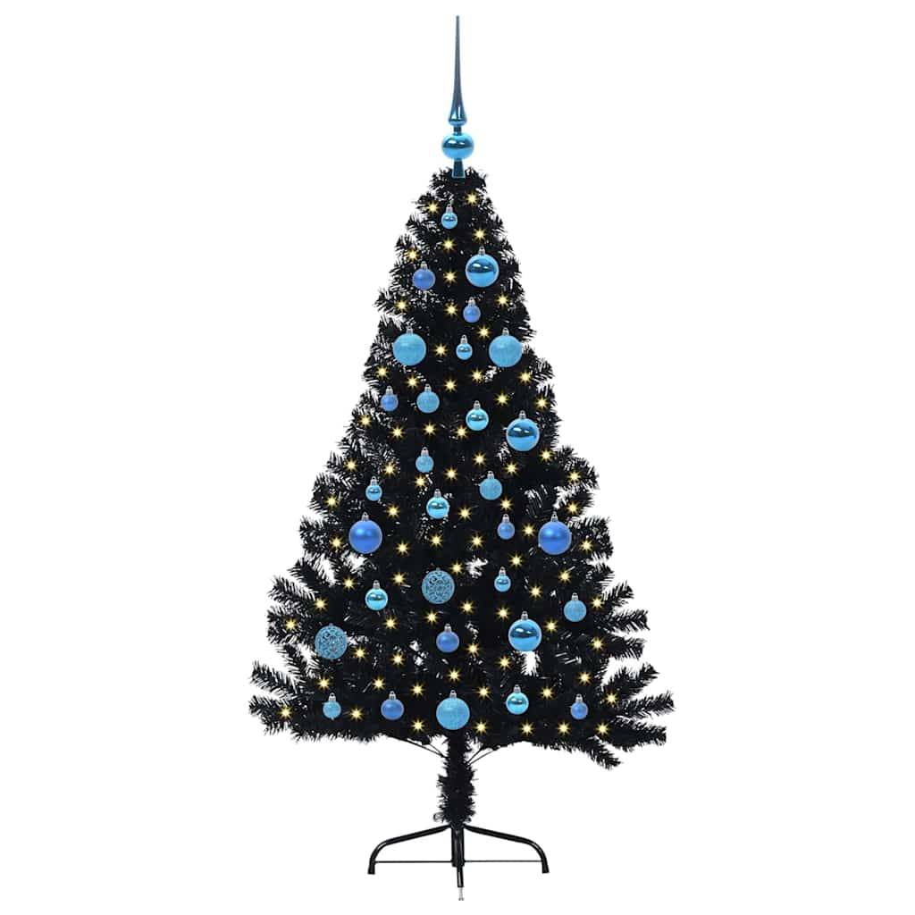 vidaXL Künstlicher vorbeleuchteter Weihnachtsbaum Schwarz 150 cm PVC