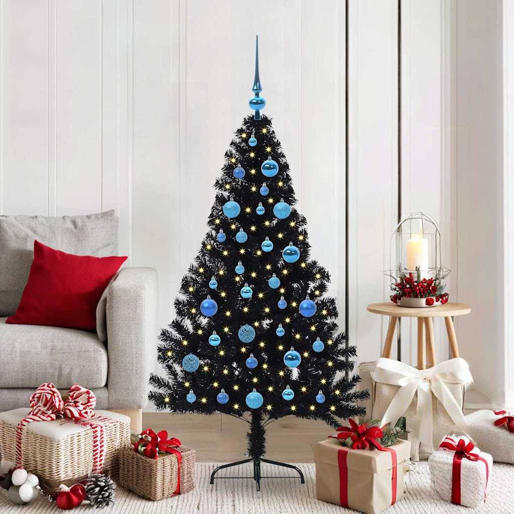 vidaXL Künstlicher vorbeleuchteter Weihnachtsbaum Schwarz 150 cm PVC