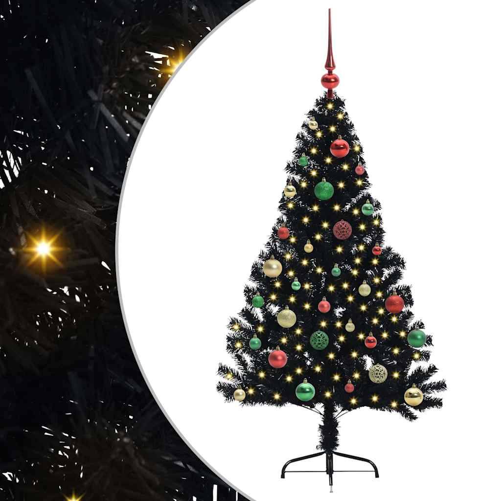 vidaXL Künstlicher vorbeleuchteter Weihnachtsbaum Schwarz 150 cm PVC