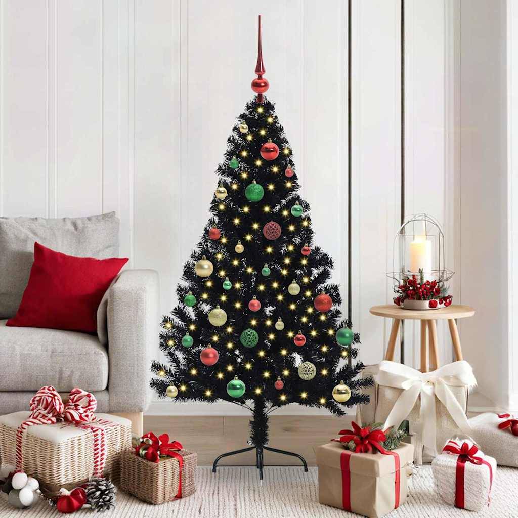 vidaXL Künstlicher vorbeleuchteter Weihnachtsbaum Schwarz 150 cm PVC