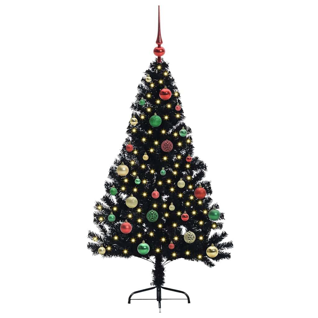 vidaXL Künstlicher vorbeleuchteter Weihnachtsbaum Schwarz 150 cm PVC