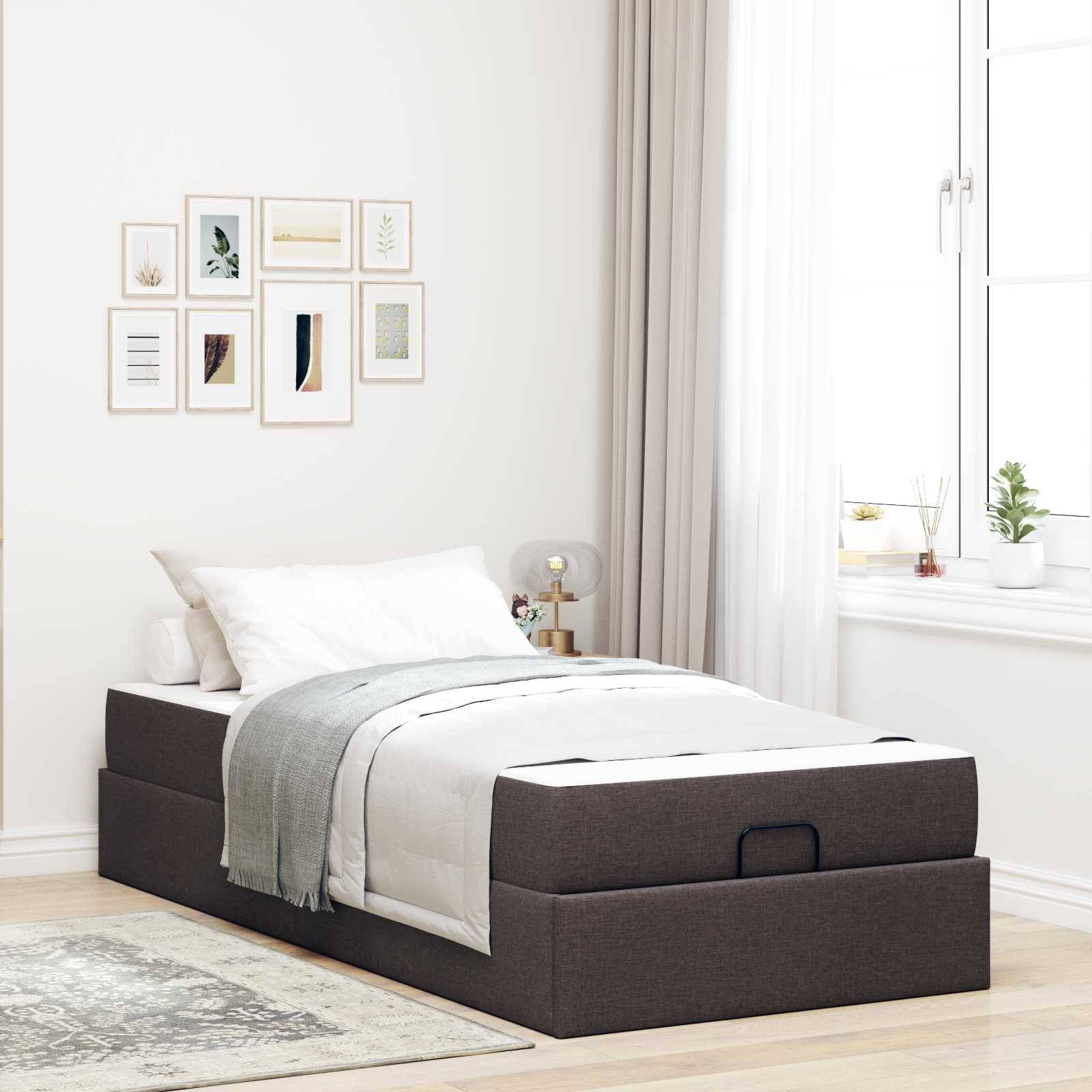 vidaXL Bettgestell mit Matratze 2 pcs Hellbraun Stoff