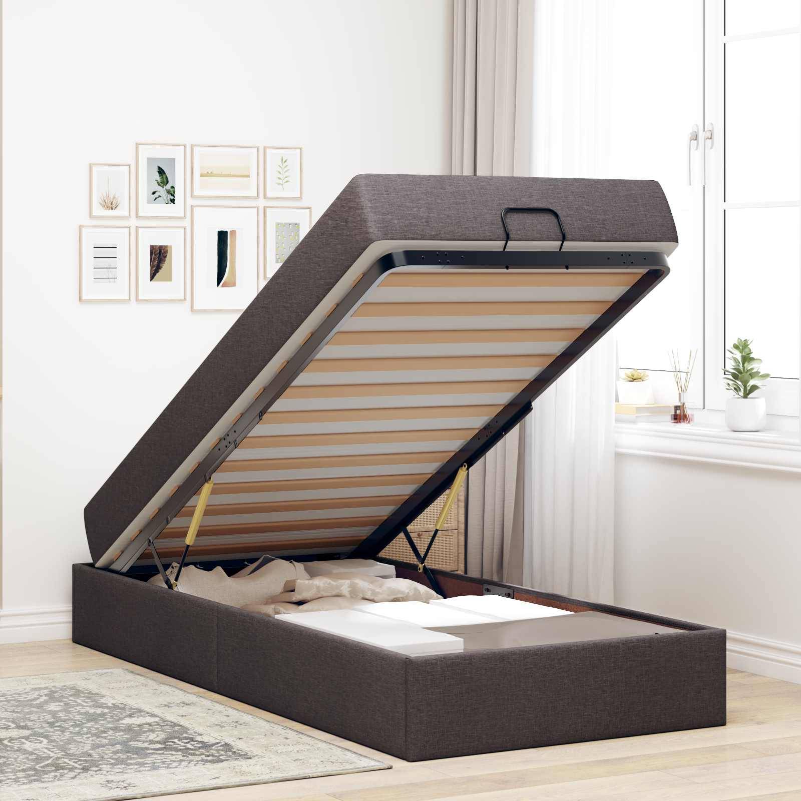 vidaXL Bettgestell mit Matratze 2 pcs Hellbraun Stoff