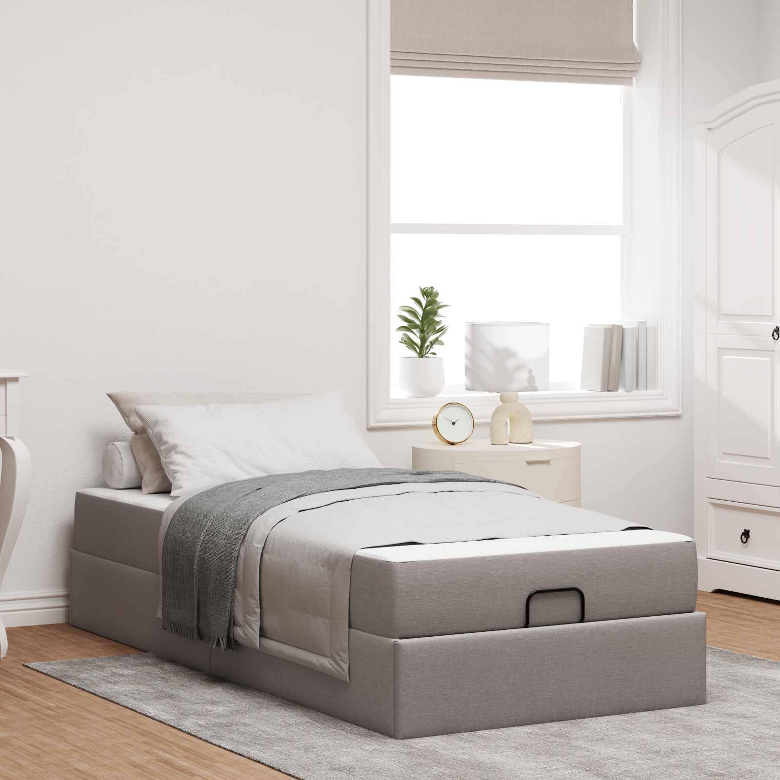 vidaXL Bettgestell mit Matratze 2 pcs Taupe Stoff