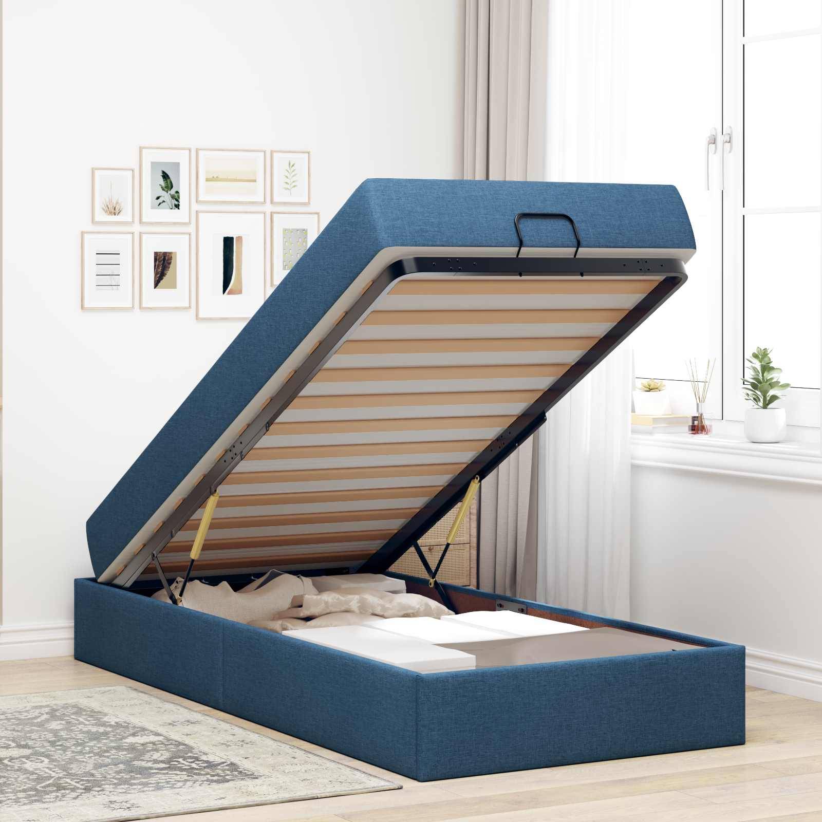 vidaXL Bettgestell mit Matratze 2 pcs Blau Stoff