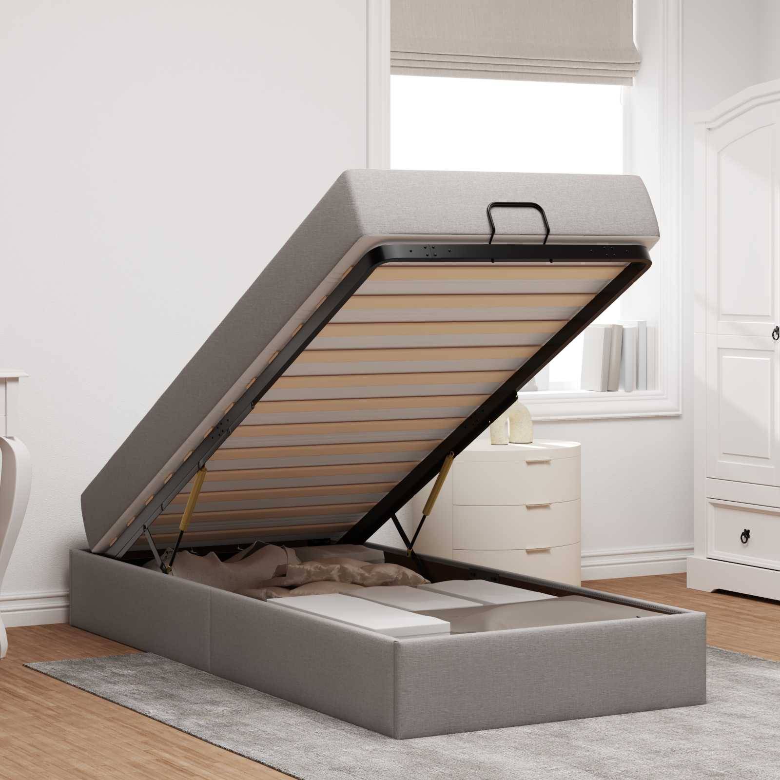 vidaXL Bettgestell mit Matratze 2 pcs Taupe Stoff
