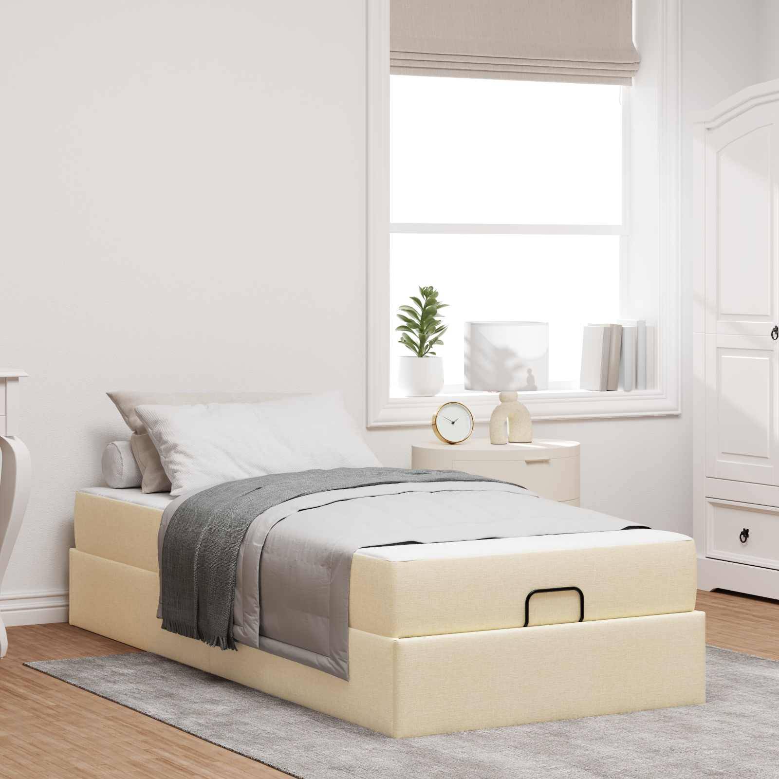 vidaXL Bettgestell mit Matratze 2 pcs Creme Stoff