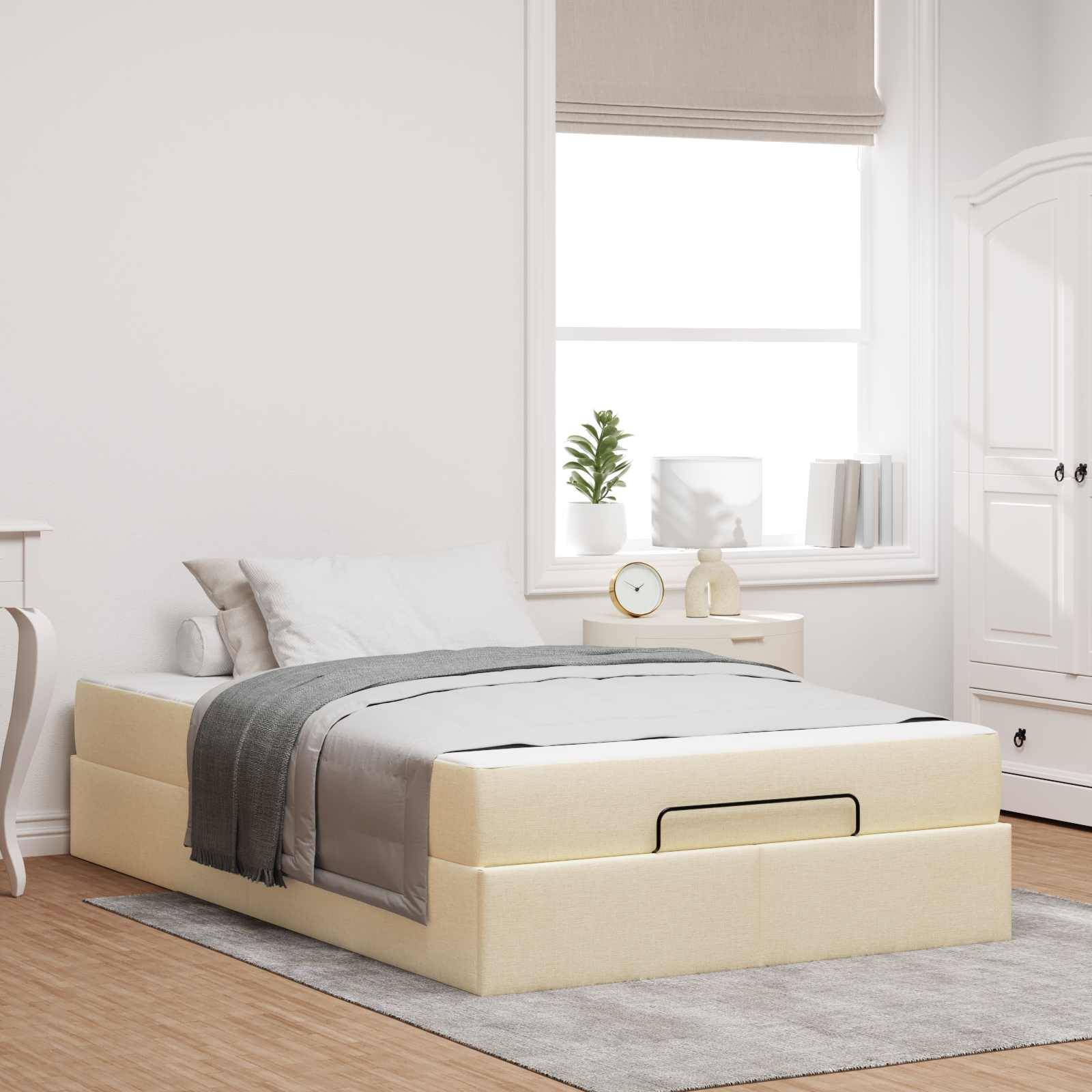 vidaXL Bettgestell mit Matratze 2 pcs Creme Stoff