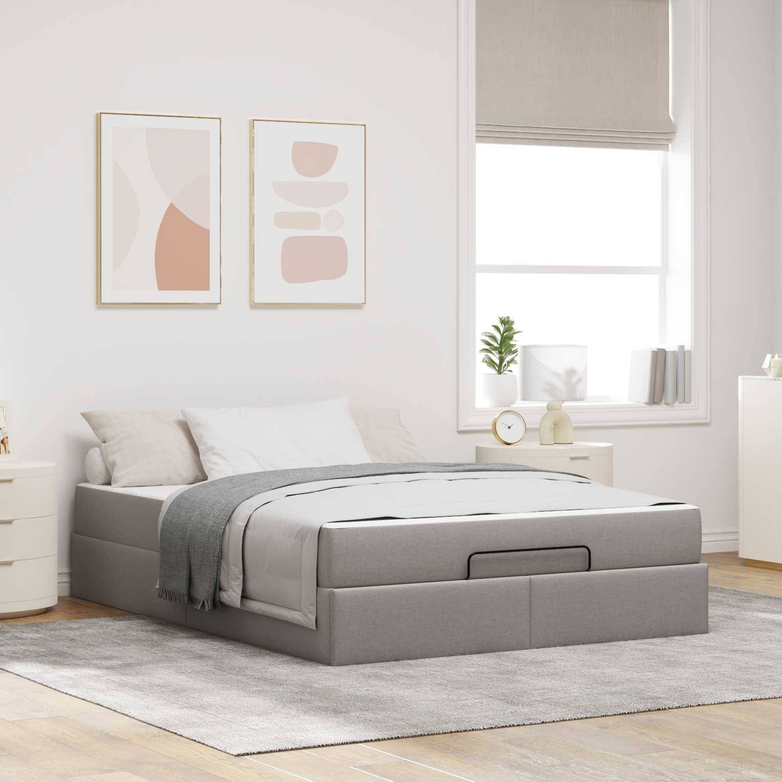 vidaXL Bettgestell mit Matratze 2 pcs Taupe Stoff