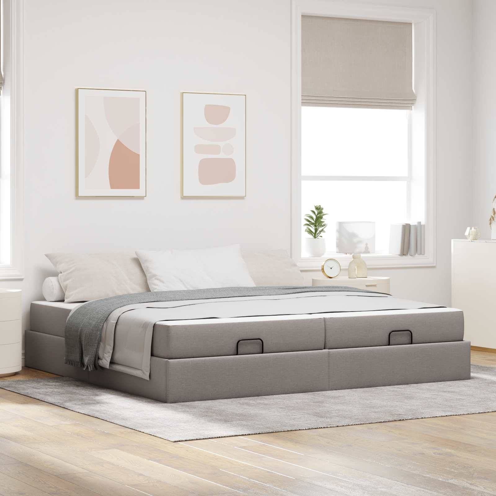 vidaXL Bettgestell mit Matratze mit Matratze 2 pcs Taupe Stoff