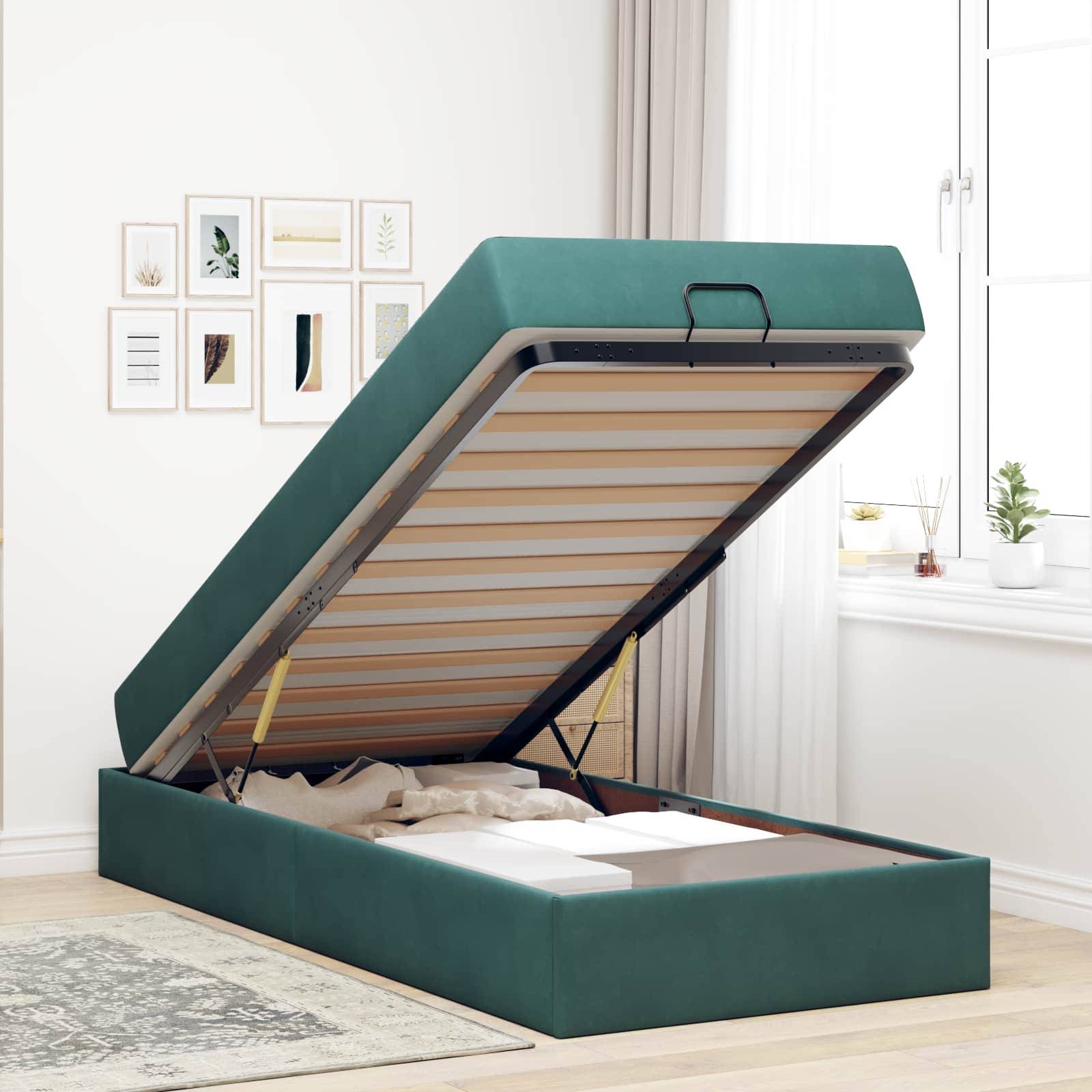 vidaXL Bettgestell mit Matratze 2 pcs Grün Samt