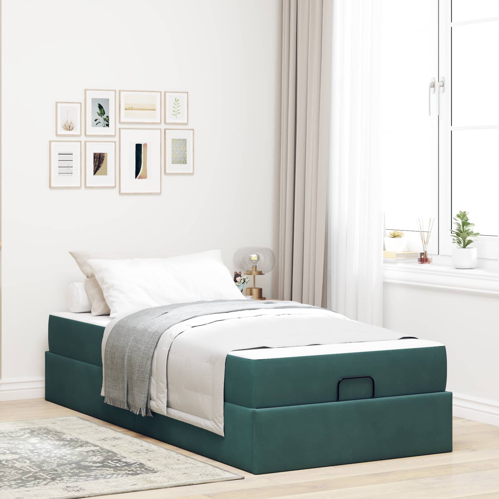vidaXL Bettgestell mit Matratze 2 pcs Grün Samt