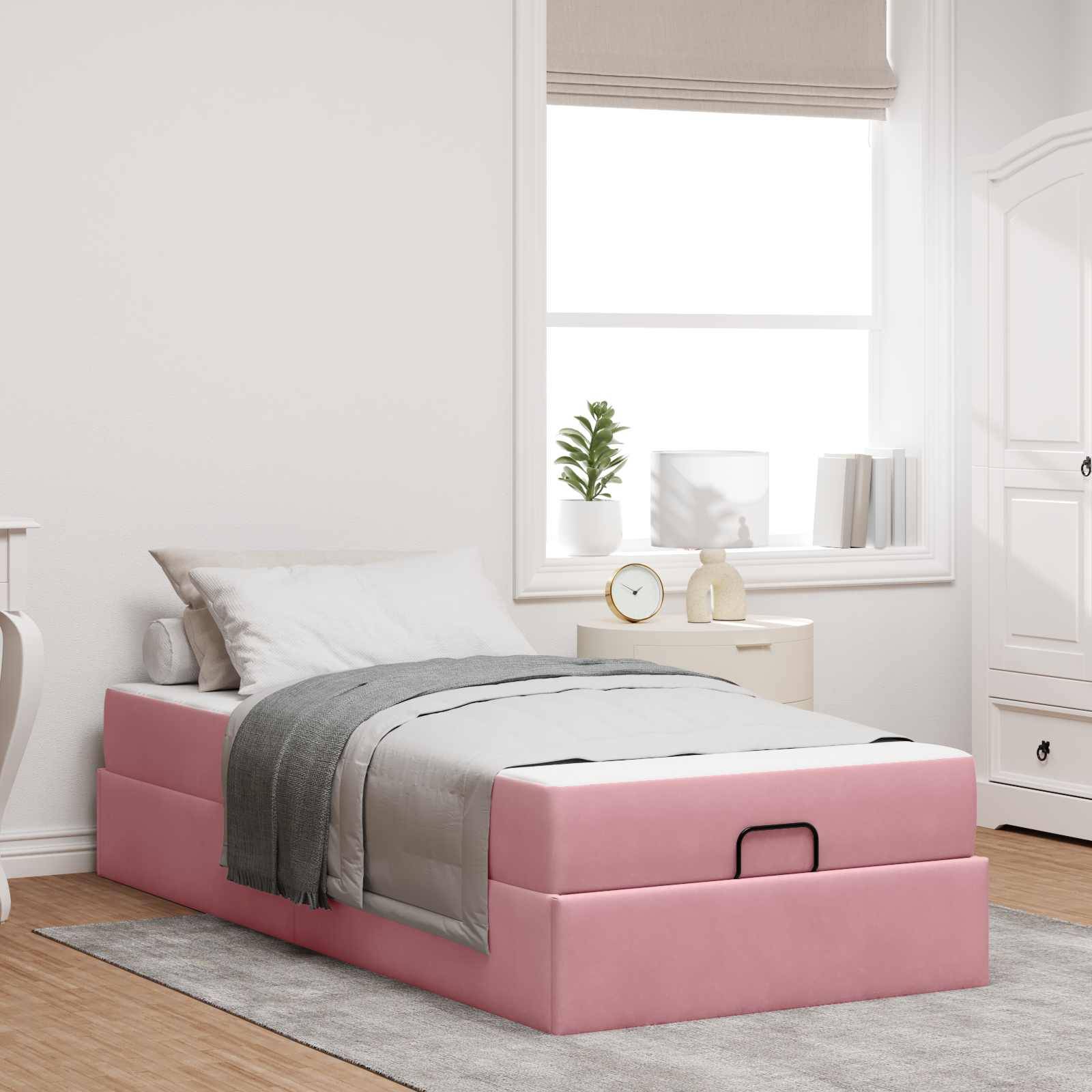 vidaXL Bettgestell mit Matratze 2 pcs Rosa Samt