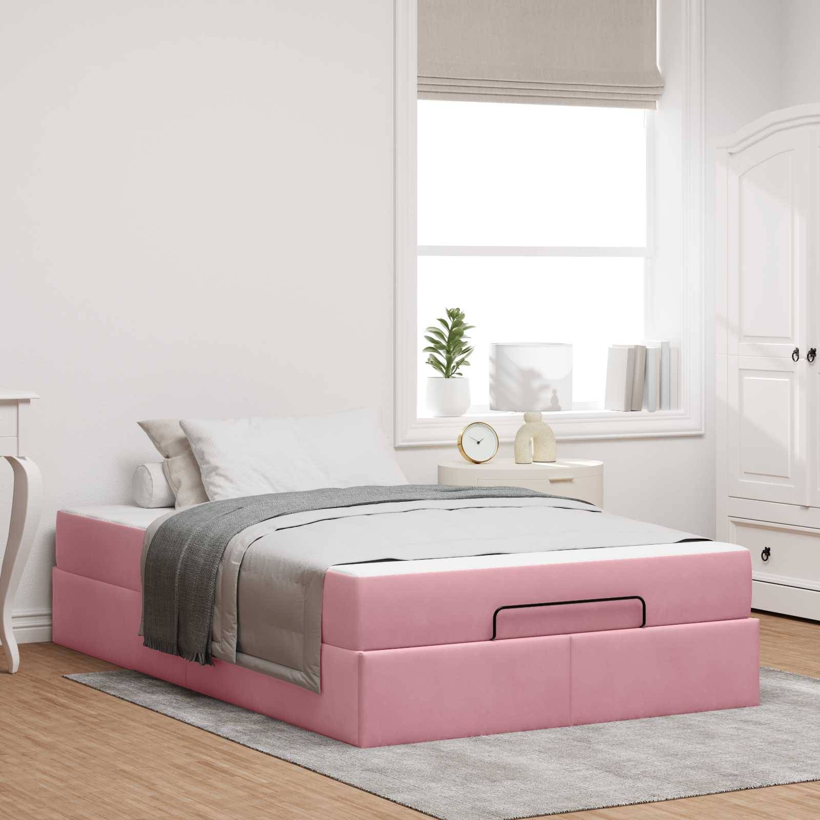 vidaXL Bettgestell mit Matratze 2 pcs Rosa Samt