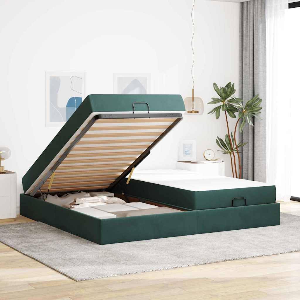 vidaXL Bettgestell mit Matratze mit Matratze 2 pcs Grün Samt