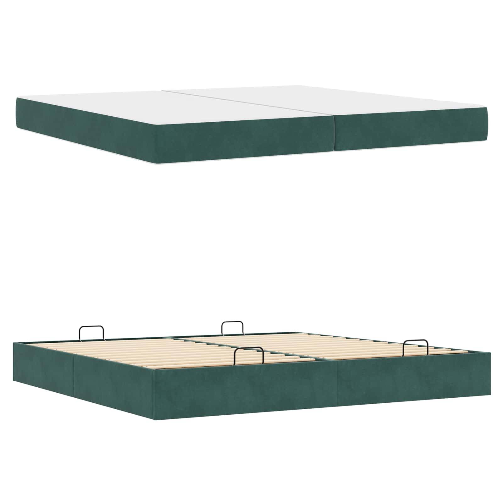 vidaXL Bettgestell mit Matratze mit Matratze 2 pcs Grün Samt