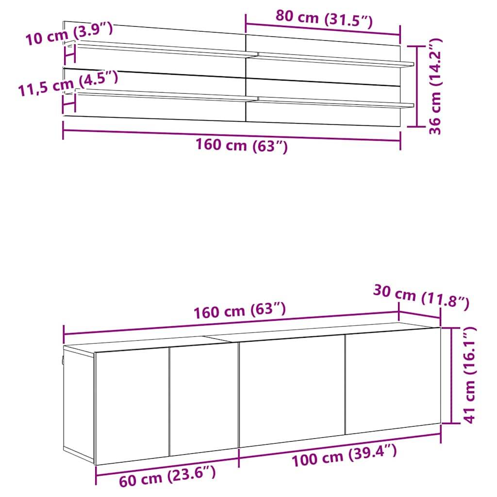 vidaXL TV-Einheiten Wandmontiert 6 pcs Altholz Holzwerkstoff