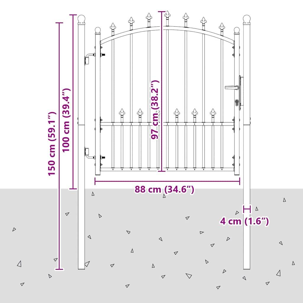 vidaXL Zauntor mit Spitzen mit Schloss Emmen Grau 100 x 100 cm