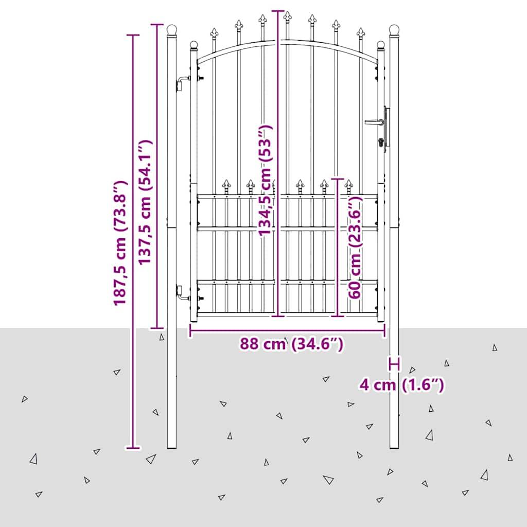 vidaXL Zauntor mit Spitzen mit Schloss Emmen Grau 170 x 100 cm