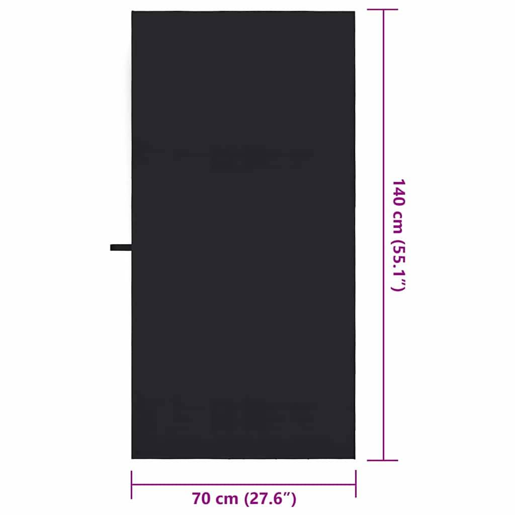 Ein schwarzes rechteckiges Objekt mit Abmessungen von 70 cm (27,6 Zoll) Breite und 140 cm (55,1 Zoll) Höhe.