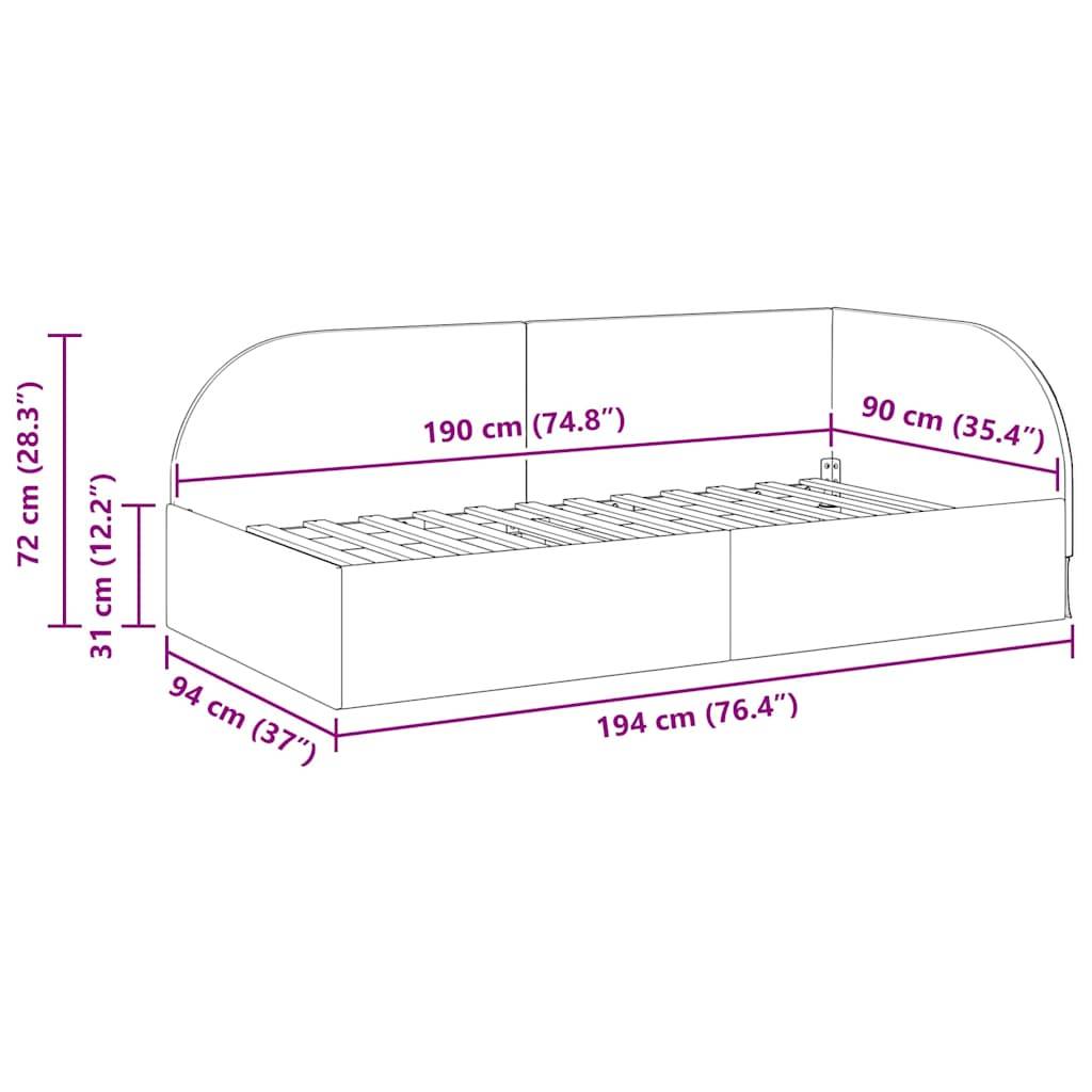 vidaXL Eckbettgestell mit Kopfteil Türkis 90 cm x 190 cm Samt