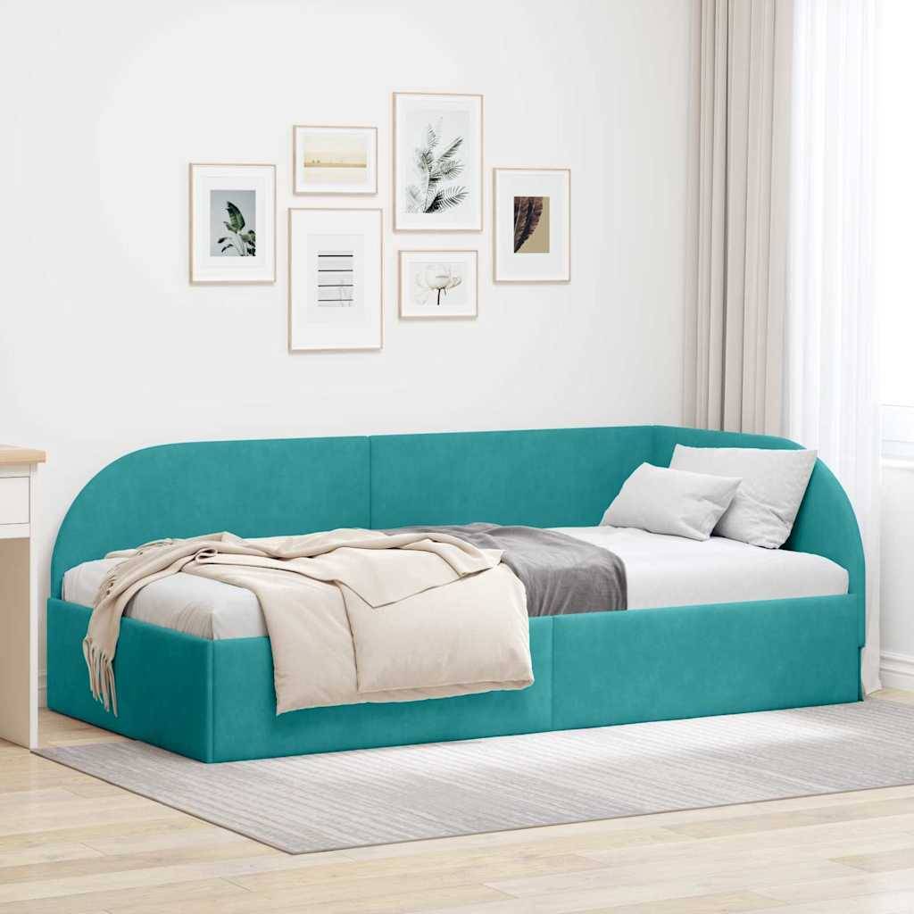 vidaXL Eckbettgestell mit Kopfteil Türkis 90 cm x 190 cm Samt