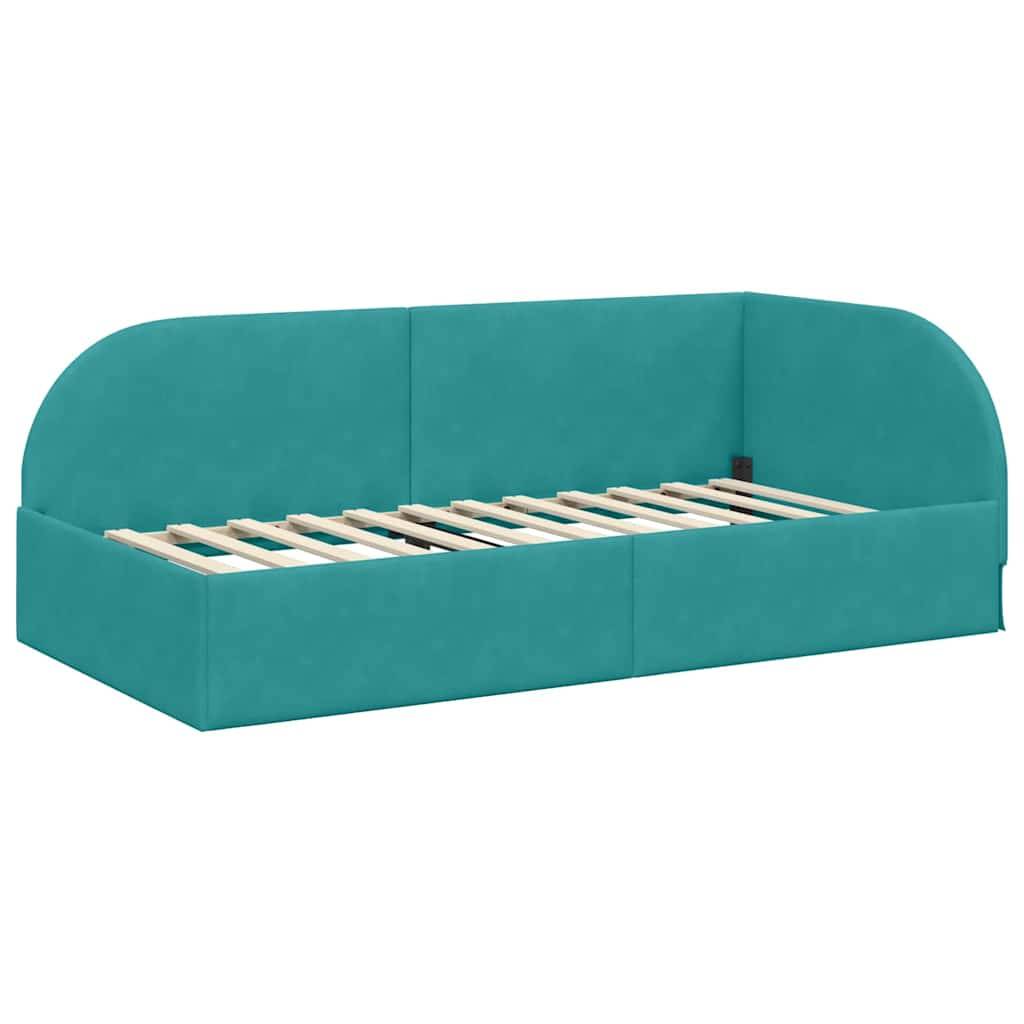 vidaXL Eckbettgestell mit Kopfteil Türkis 90 cm x 190 cm Samt