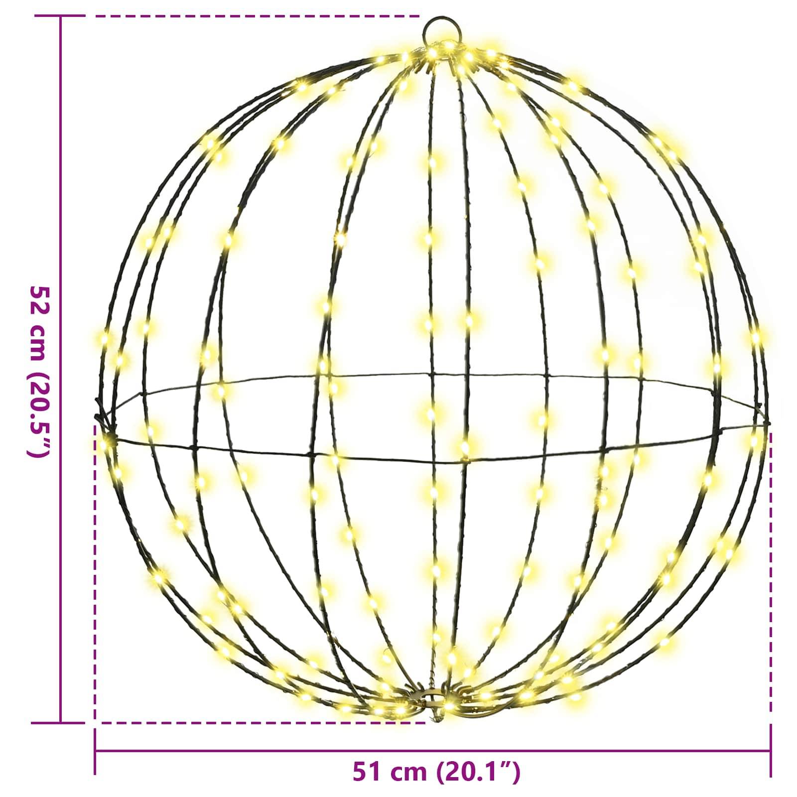 vidaXL Ball mit 320 LEDs 2 pcs Warmweiß 50 cm Metall