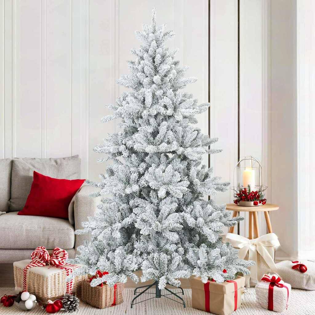 vidaXL Künstlicher Scharnier-Weihnachtsbaum schneebedeckt Weiß 180 cm