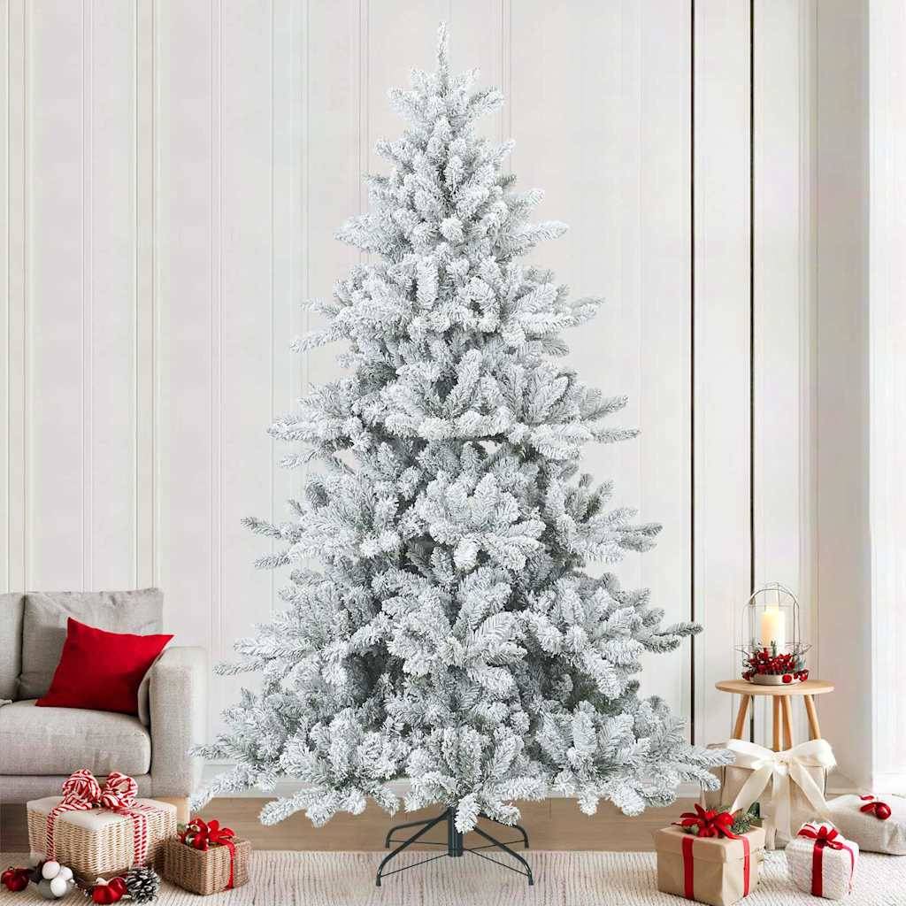 vidaXL Künstlicher Scharnier-Weihnachtsbaum schneebedeckt Weiß 240 cm